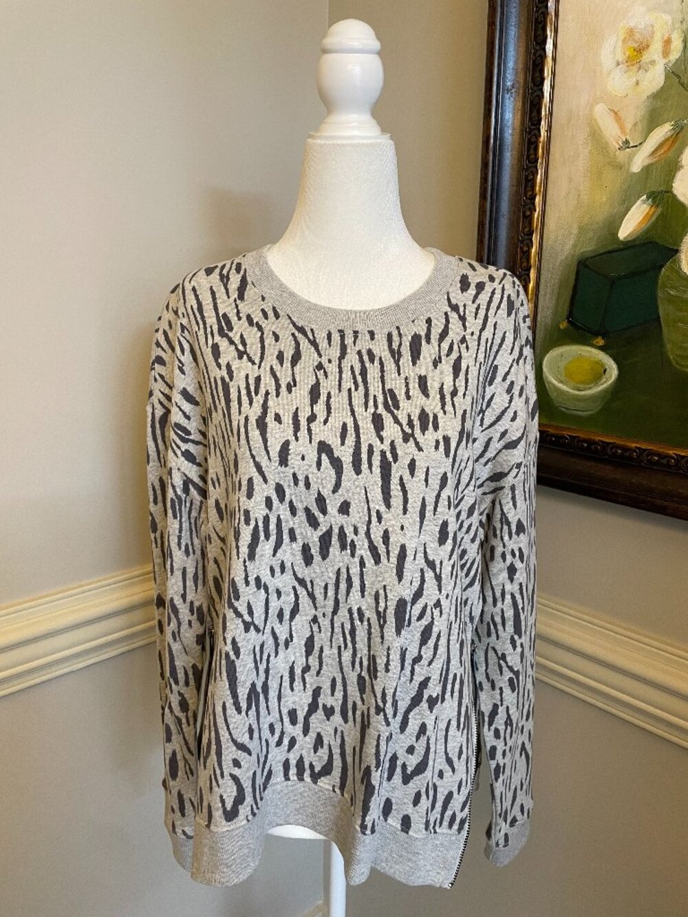 Rails Gray Animal Print Sweater with Side Zippers Size S